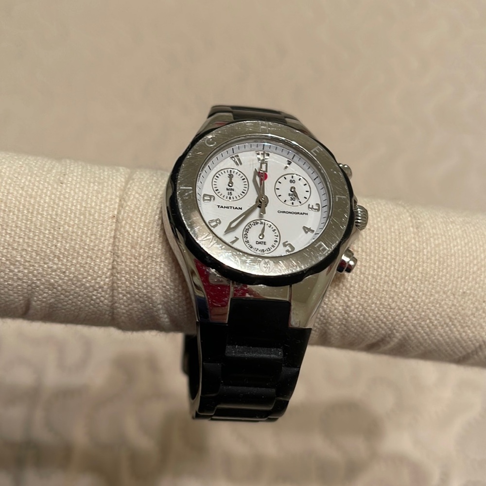 Michele Stainless Steel Ladies Watch with Black Band